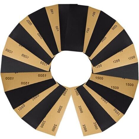 VURAHOME - Lot de 36 papiers abrasifs 800/1000/1200/1500/2000/2500 Papier abrasif sec et humide pour polir le métal, le bois, 9 x 3,6 pouces