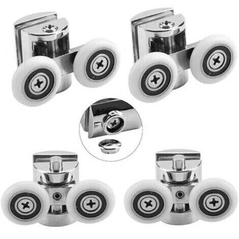 VURAHOME - Lot de 4 Roulettes Doubles - pour Porte de Douche Coulissante, À 2 Roues de 23 mm de Diamètre en Alliage de Zinc Salle de Bain..