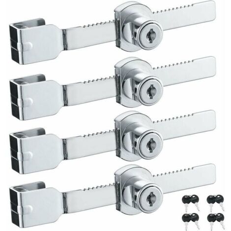 VURAHOME - Lot de 4 verrous de porte coulissante en verre avec finition chromée, clés identiques,petites,
