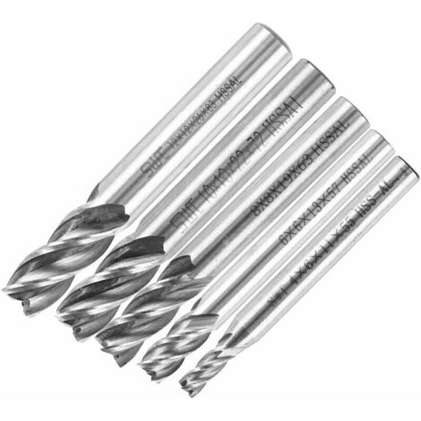 VURAHOME - Lot de 5 Fraises tours à tige droite HSS Fraise à 4 dents Outil de foret 4/6/8/10/12mm pour travail fraisage-