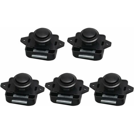 VURAHOME - Lot de 5 loquets à bouton-poussoir - Sans clés - Pour camping-car, maison, tiroir, armoire - Noir,