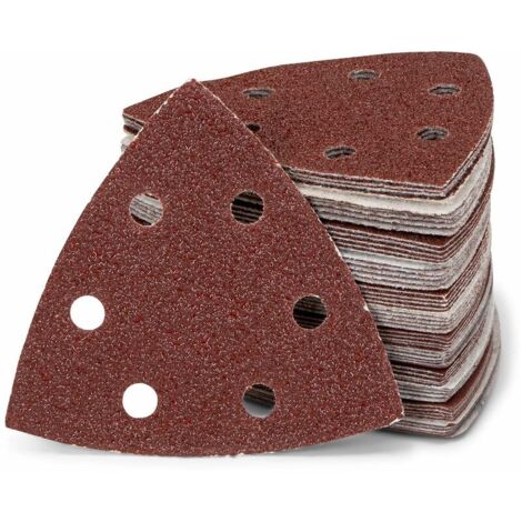 VURAHOME - Lot de 50 triangles de ponçage delta / 6 trous / 93 x 93 x 93 mm / grain 40 / pour ponceuses Delta/feuilles abrasives/tampons abrasifs triangulaires / papier abrasif
