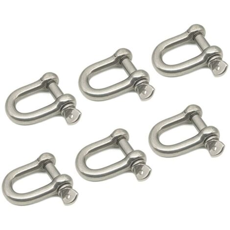 VURAHOME - Lot de 6 cadenas à manille en D - M8 - 0,8 cm - En acier inoxydable 304 - Pour construction robuste, gréement, récupération de véhicule, remorquage, arrimage