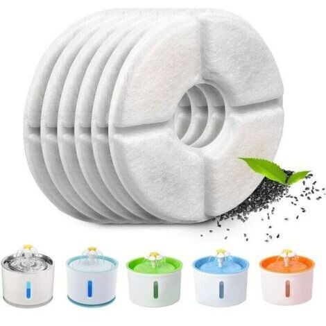 VURAHOME - Lot de 6 filtres automatiques pour fontaine à chat, avec résine et charbon actif, filtre à eau de rechange pour chats & chiens (rond),de
