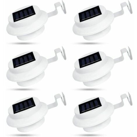 VURAHOME - Lot de 6 lampes solaires d'extérieur pour gouttières à 3 LED - Étanche IP44 - Pour clôture, entrée, allée - Blanc，,de