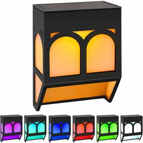 VURAHOME -Lot de 6 lampes solaires LED pour extérieur, applique murale solaire, applique murale extérieure, lampe solaire, lumière solaire, jardin, clôture étanche, garage, véranda (jaune/multicolore)