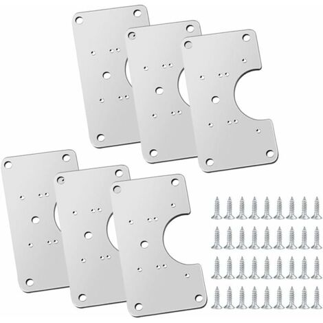VURAHOME - Lot de 6 plaques de réparation pour charnières en acier inoxydable avec 36 vis et 12 trous de montage pour la réparation de porte, armoire, meubles de salon, tiroirs, caisses et fenêtres
