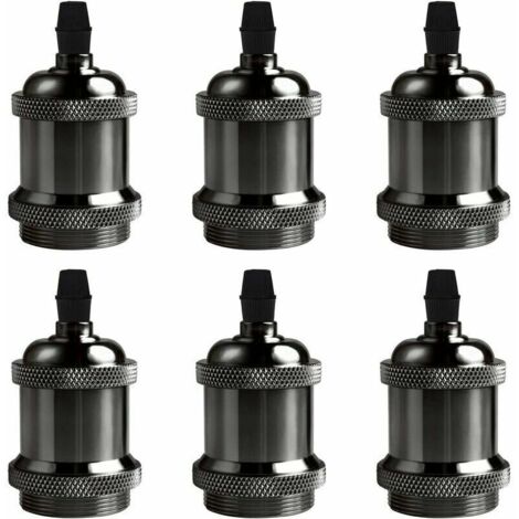 VURAHOME - Lot de 6 Vintage LED Lighting E27 Edison Douille Ampoule Support de Lampe Suspension Plafonnier Vis Ampoule Rétro Adaptateur Socket , Noir clair