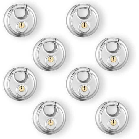 VURAHOME - Lot de 8 cadenas à disque en acier inoxydable avec clé identique, verrou à disque pour l'extérieur, unité de stockage Argent