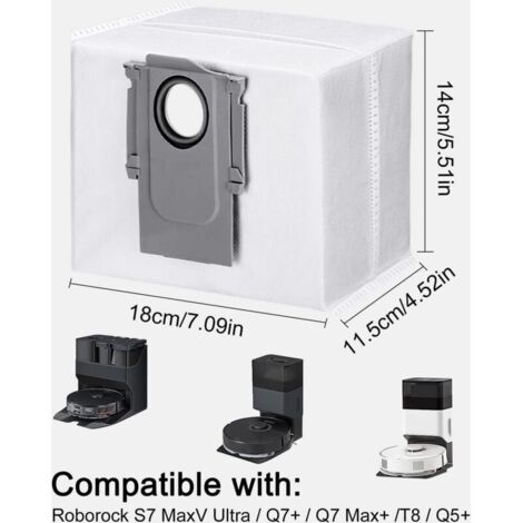 VURAHOME - Lot de 8 Sacs à Poussière pour Roborock S7 / S7 MaxV Ultra / Q7+ / Q7 Max+,Roborock S7 Accessoires, Sacs À Poussière de Rechange pour Roborock S7 Station d'Aspiration