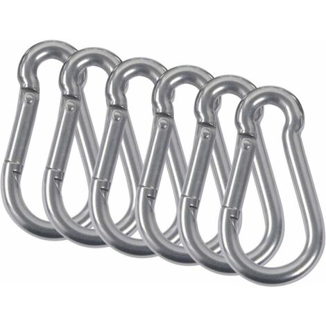 VURAHOME - M5 Mousquetons Acier Inoxydable 304 Mousqueton Pompier Ressort avec Mousqueton de Fixation pour Camping Randonnée Hamac Balancoire - 6PCS