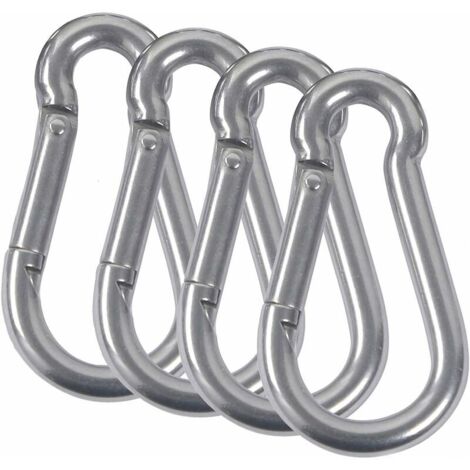 VURAHOME - M8 Mousquetons Acier Inoxydable 304 Mousqueton Pompier Ressort avec Mousqueton de Fixation pour Camping Randonnée Hamac Balancoire 4PCS