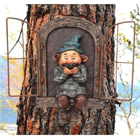 VURAHOME - Mini Nain De Jardin En Résine, Elfe Out The Door Tree Hugger, Sculpture D'arbre Amusante Décoration De Jardin Patio Patio Pelouse Porche Ornement Jardin Décoratif