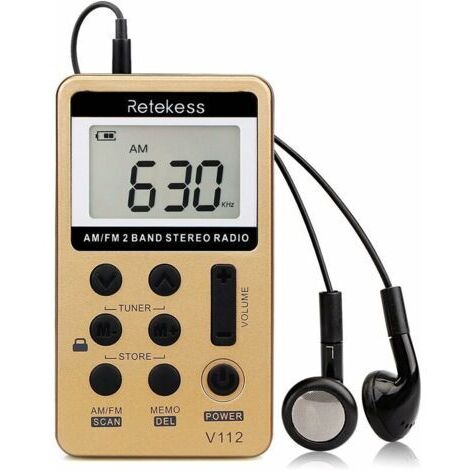 VURAHOME - Mini Radio Portable, Radio FM AM Rechargeable, Baladeur, Minuterie de Sommeil, Prise Casque, d'Extérieur, de Sport, Cadeau de Noël