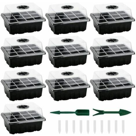 VURAHOME - Mini serres pour semis, lot de 10 mini serres pour plantes avec 120 alvéoles, plateau et couvercle inclus, plateaux de semis d'intérieur durables pour la culture de graines et le démarrage 