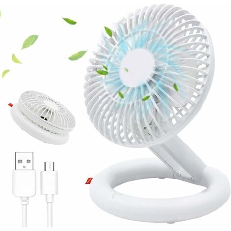 VURAHOME - Mini Ventilateur Usb Fan,Portable Silencieux Ventilateur De Bureau,Alimenté Par Usb,2000 Mah 3 Vitesses Pour Table Pc, Ordinateur Portable, Netbook, Maison, Bureau, Etc (Blanc)