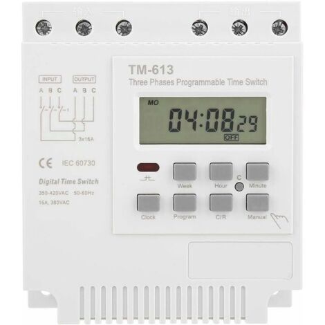 VURAHOME - Minuterie programmable TM-163 380V/50-60Hz 16A minuterie de relais hebdomadaire minuterie triphasée horloge numérique intelligente