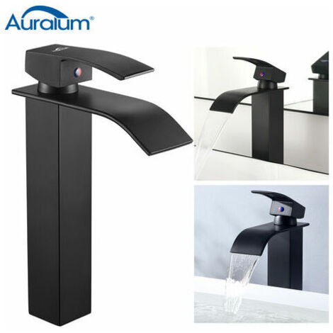 VURAHOME - Mitigeur Lavabo Cascade Noir Moderne pour Vasque à Poser Robinet pour Lavabo et Vasque Salle de Bain Robinetterie Mitigeur Eau et FroideHANNN