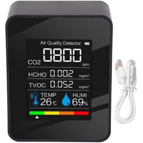 VURAHOME - Moniteur de qualité de l'air 5 en 1, détecteur multifonction CO2 TVOC HCHO température humidité avec écran couleur LCD et alarme,de