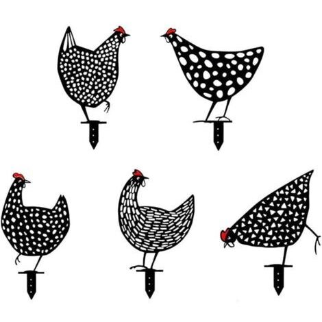 VURAHOME - Morceaux de poule de jardin, décoration artistique pour sol de jardin, piquets de silhouette d'animaux en métal, statue de coq creuse pour décoration de patio.