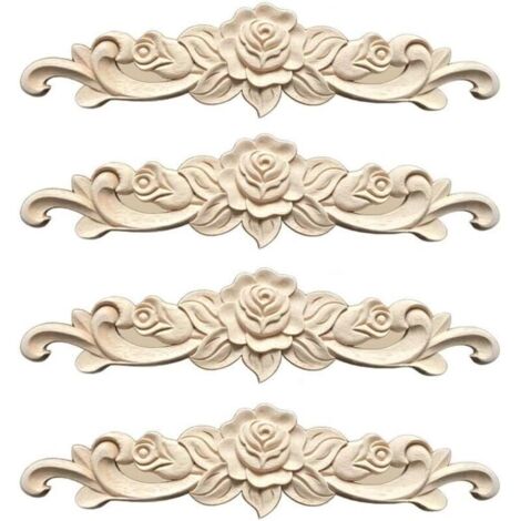 VURAHOME - Moulure Decorative Bois 4 Pièces Sculpture Bois Moulure Rosace Decorative pour Décoration Meuble de Cuisine Meubles,30 7cm