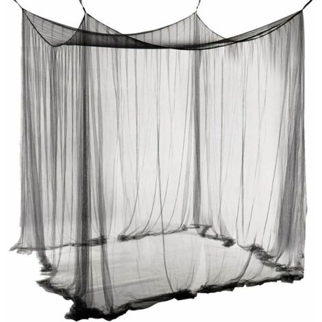 VURAHOME - Moustiquaire de Lit Double Ciel de Lit Rectangulaire Grande Moustiquaire Noir Simple d'Eté avec 4 Ouvertures Baldaquin Rideaux de Lit 190cm(W) x210cm(L) x240cm(H) Répulsif pour Les Insectes