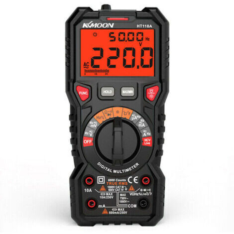 VURAHOME - Multimètre Automatique Numérique, TRMS 6000 Comptes (Guide de Bornes LED), Ampèremètre, Testeur Electrique Professionnel, Température Capacimètre Tension/Courant CA/CC Résistance/Fréquence,