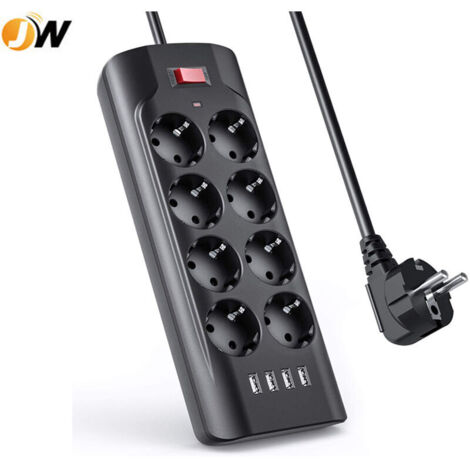 VURAHOME - Multiprise Parasurtenseur Parafoudre avec 8 Prises et 4 Ports USB,Bloc Multiprise Electrique avec Terre, Interrupteur, 3680W/16A, 1050 J, Cordon de 2m pour Smartphone, Maison, Bureau