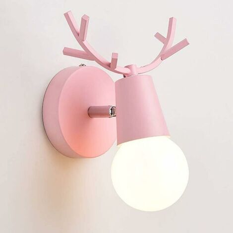 VURAHOME - Nordique Moderne Conception Réglable Cerf Antlers Forme Applique Murale en Fer Forgé Chambre De Lecture Applique Murale Chambre Enfants E27 (Rose)