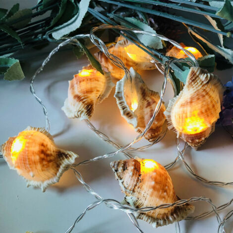 VURAHOME - Ocean Real Conch 20 LED Guirlande Lumineuse 10ft Étanche Alimenté par Batterie Blanc Chaud Batterie pour Plage Thème Intérieur Couvert Extérieur Anniversaire Fête De Mariage