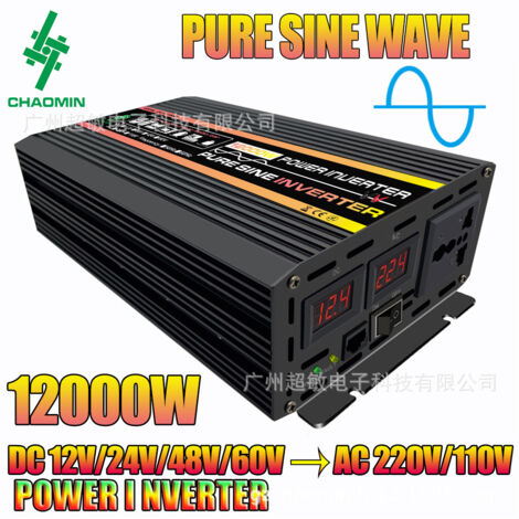 VURAHOME - Onduleur Convertisseur 2000W-DC 12V à AC 220V Onduleur- Prise Utilisation universelle internationale de Courant Alternati-Avec affichage LED-Puissance de Pointe 12000W transformateur de Ten