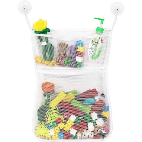 VURAHOME - Organisateur de Jouets de Bain avec 4 Poches Sac de Rangement de Salle de Bain en Filet et 2 Pièces Ventouses Fortes pour Jouets de Douche Baignoire Bébé Toilettes