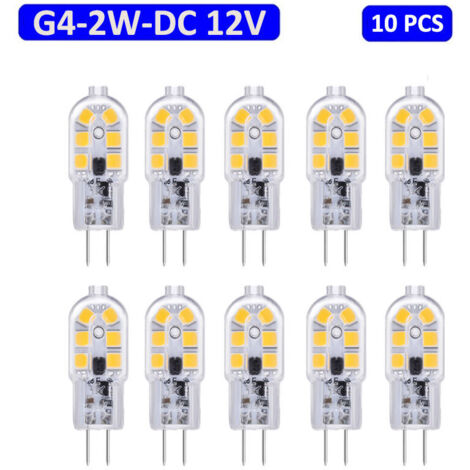 VURAHOME - Pack de 10 ampoules LED G4 2W, 200LM, ampoule d'éclairage DC 12V, blanc 6000K, non dimmable, capot et lustre remplaçables