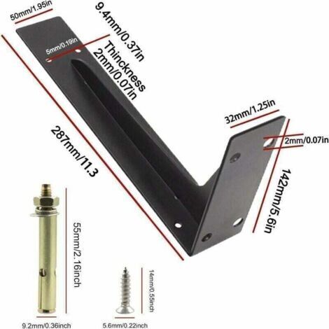 VURAHOME - Pack de de 2 Equerre Etagere 290mm, XU, Équerre Charge Lourde, Murale Supports Étagère, Charges Lourdes Supports Equerre avec Vis, Noir 150KG/330lbs Porteur -