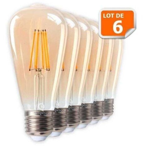 VURAHOME - Pack de de 6 Lampe LEDs LED Style Vintage , XU,Teardrop ST64 Doré 7 Watts Blanc Très Chaud Culot E27 -