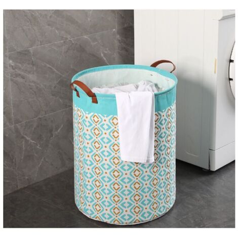 VURAHOME - Panier à linge avec poignée en cuir durable, panier à linge rond avec cordon de serrage, panier à linge pliable, panier de rangement pour vêtements de chambre à coucher 3