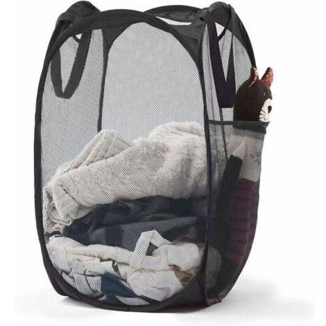 VURAHOME - Panier à linge pop-up en maille avec poignées durables – Paniers à vêtements pliables portables pour dortoir, salle de bain et voyage (noir),de