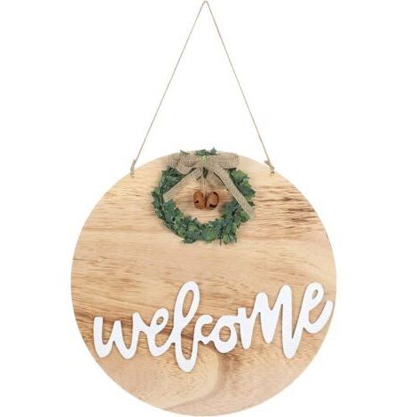 VURAHOME - Panneau porte bienvenue bois, logo/couronne/plantes vertes artificielles/arches, pour villa/ferme/cour/jardin/chambre