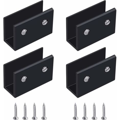 VURAHOME - Pince à Verre, 4 Pièces de Support d’Étagère en Verre Murale Support Tablette Verre Noir, Fixation Tablette Verre Réglable en Alliage d'Aluminium, Pour Verre de 10 à 12 mm d'Épaisseur