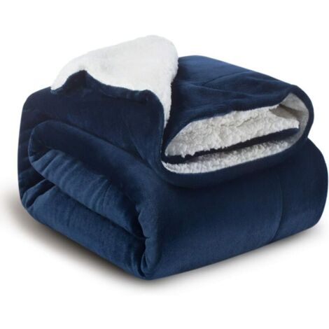 VURAHOME - Plaid Couverture Polaire Sherpa Bleu Marine152x202cm - Couverture de Lit Réversible Double Face Douce et Chaude Plaid Jeté de Canapé Flanelle