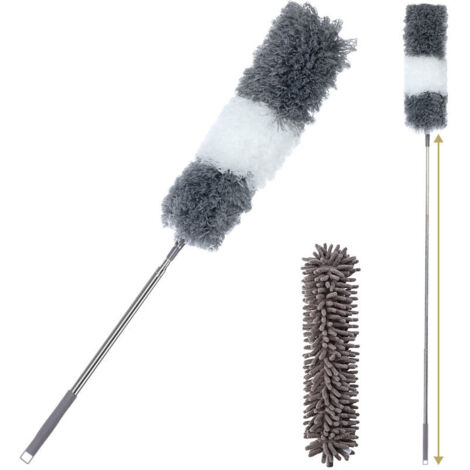 VURAHOME - Plumeau télescopique attrape-poussière essuie-poussière gris 2,5m extensible