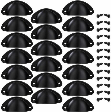 VURAHOME - Poignée de Tiroir Bouton Porte Coquille Poignée en Forme de Coquille Décoration Porte Meuble Tiroir Armoire Placard avec Vis 20 Pièces Noir