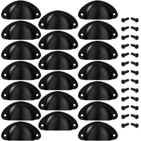 VURAHOME - Pomello a forma di conchiglia per cassetti e ante, maniglia decorativa per mobili, cassetti, armadi e credenze con viti, 20 pezzi, nero