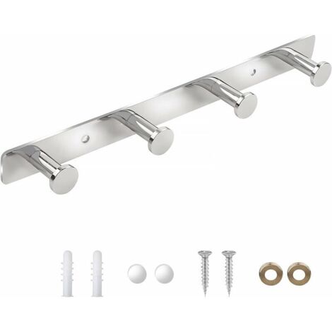 VURAHOME - Porte Manteau Mural Design Crochets pour Manteaux Serviette, Patère Crochet Patere Murale Salle de Bain Acier Inoxydable, Patère Murale Manteaux Cuisine (4 Crochets, Argent)