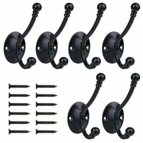 VURAHOME - Porte-Manteau Mural Salle De Bain Cuisine Patère Patère Vintage Cintre Chambre Entrée Porte En Crochet Métal Noir 6 Pièces