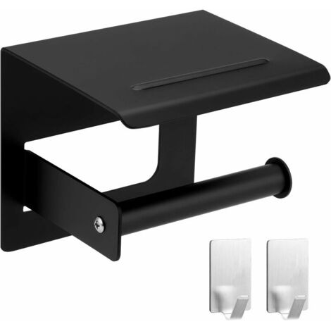 VURAHOME - Porte Papier Toilette, Auto-Adhesif Porte Rouleau Papier WC, Porte Papier Toilette Mural, Papier Toilettes sans Percage Derouleur Papier WC, Porte Rouleau Toilette pour Salle de Bain (Noir)