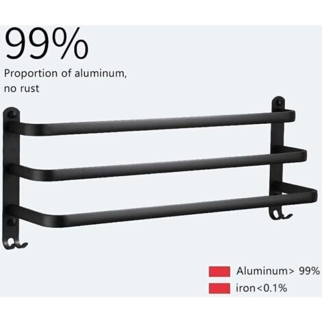 VURAHOME - Porte-Serviettes Mural En Aluminium-3 Couches-Imperméable-Noir-30 Cm-Pour Salle De Bain, Cuisine, Salle De Bain-30 Cm