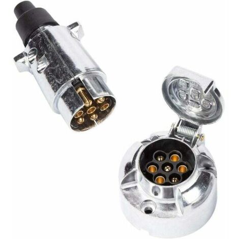 VURAHOME - Prise Remorque & Prise 7 Broches Métal, 12V Étanche Prise pour Remorque 7 Broches Mate Prise Attelage 7 Broches, Prise Remorque 7 Broches Convient Aux Camion/RV/Voiture (Alliage d'aluminium