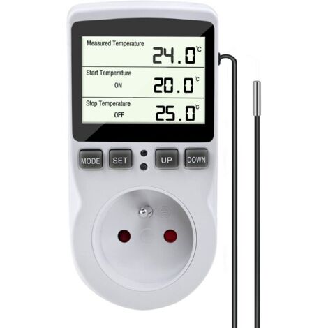 VURAHOME -Prise Thermostat, Prise Minuteur Digital, Prise Programmable Digitale avec Sonde, Minuterie Numérique Programmable, Prise Thermostat chauffage pour Serre, Aquarium，