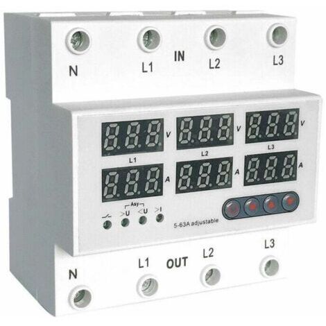 VURAHOME - Protecteur de surtension triphasé quadrifilaire auto-répétitif réglable 63A,de